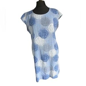 Linen Made in Italy Blue and White Printed Circle Pattern Dress Sz XXL